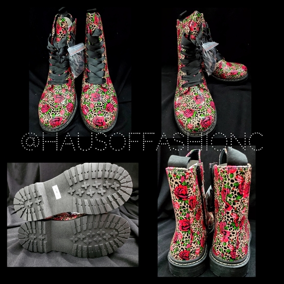 TORRID BETSEY JOHNSON Leopard Rose Combat Boot! - Picture 3 of 9